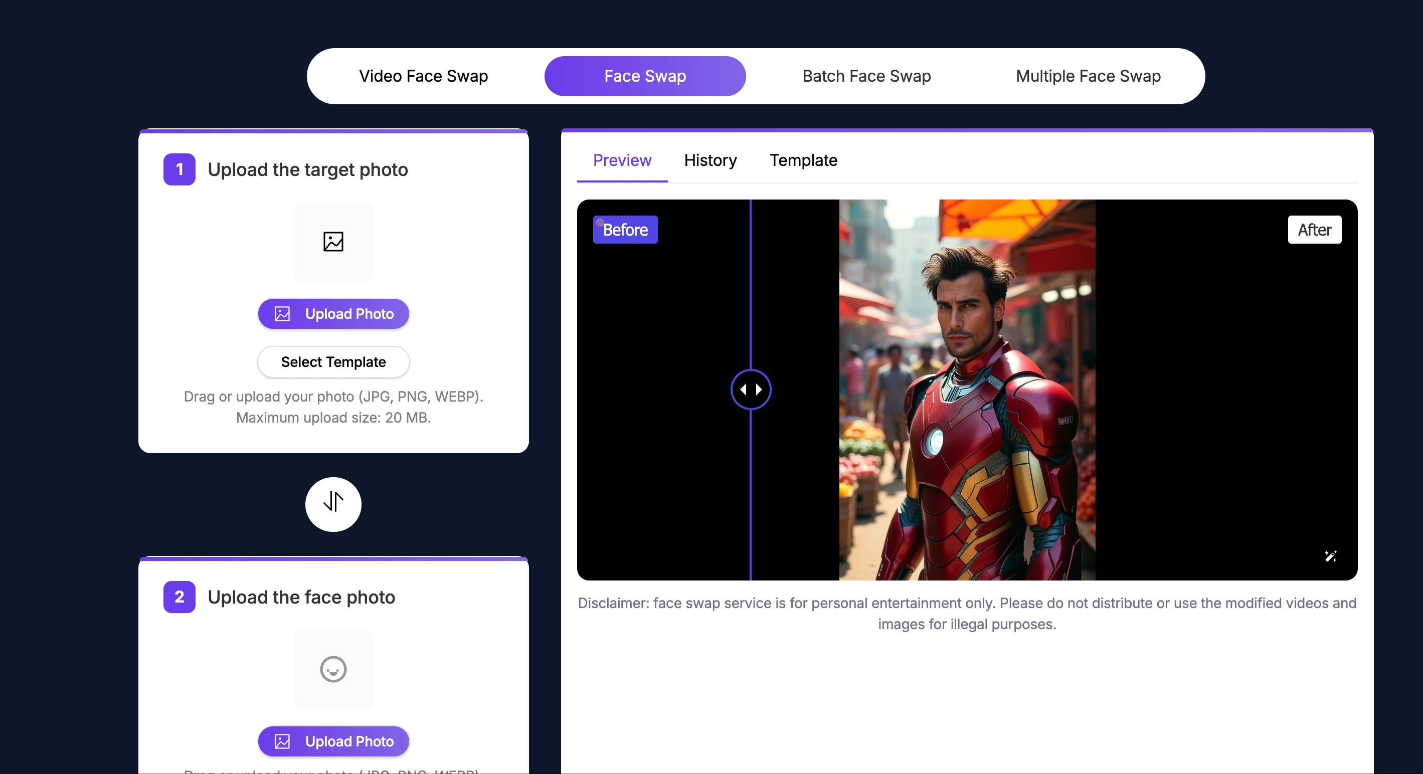 AIFaceSwapper.io dashboard showing multiple swap formats