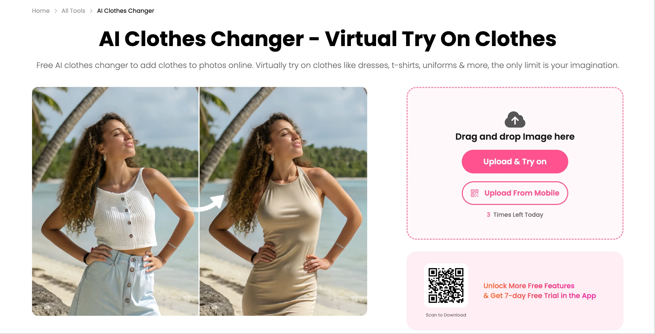 BeautyPlus AI outfit changer interface